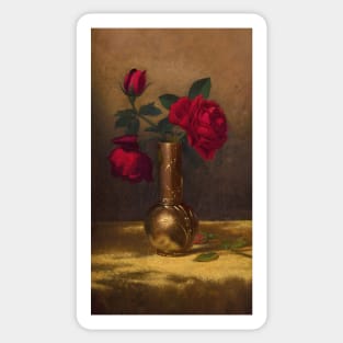 Red Roses in a Japanese Vase on a Gold Velvet Cloth by Martin Johnson Heade Sticker